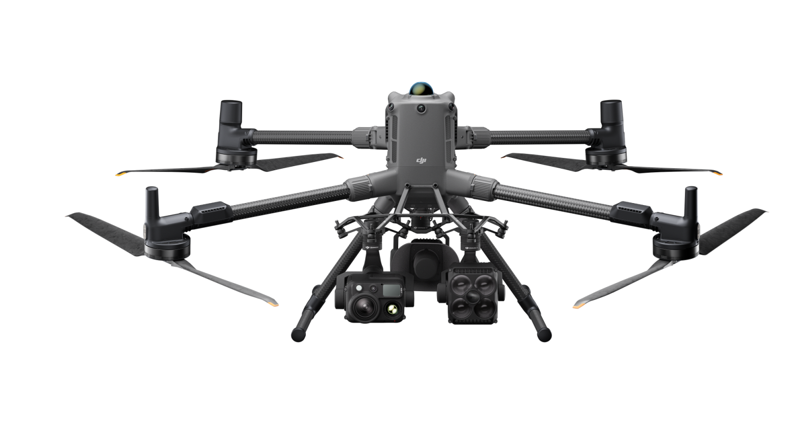 DJI Matrice 400 มุมด้านหน้าพร้อมชุดเซนเซอร์และ Payload DJI Matrice 400 มุมด้านหน้าพร้อมชุดเซนเซอร์และ Payload
